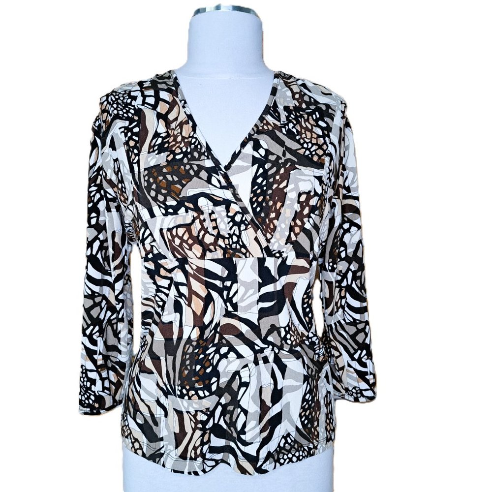 Chicos Top 3/4 Sleeve V-Neckline Multicolor Print Size 1